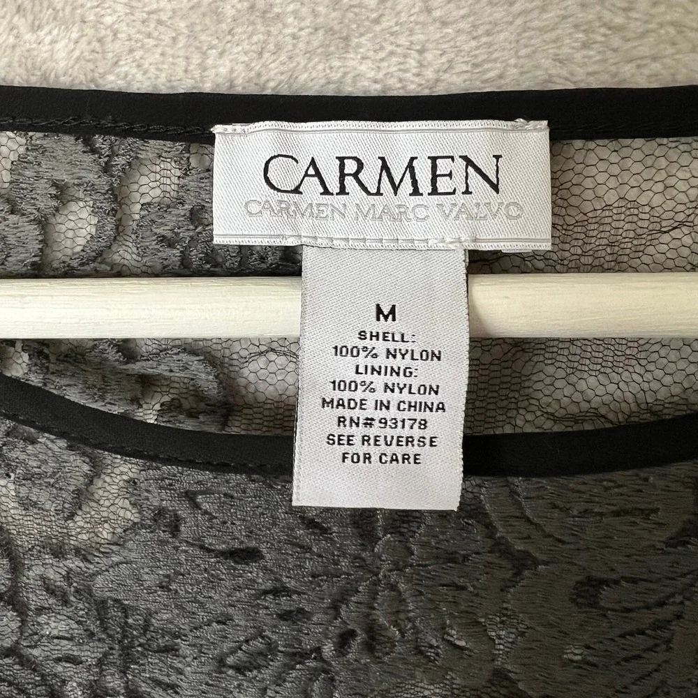 Carmen Marc Valvo Blouse Womens Medium Lace Overlay Half Bell Sleeve Goth Witchy - Picture 6 of 9